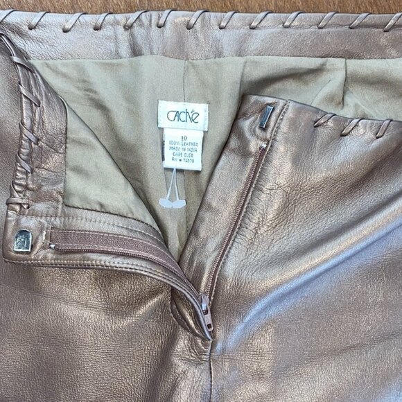 CACHE Metallic Copper Bronze Brown Leather Pants Size 10 Y2K Festival - Picture 5 of 12